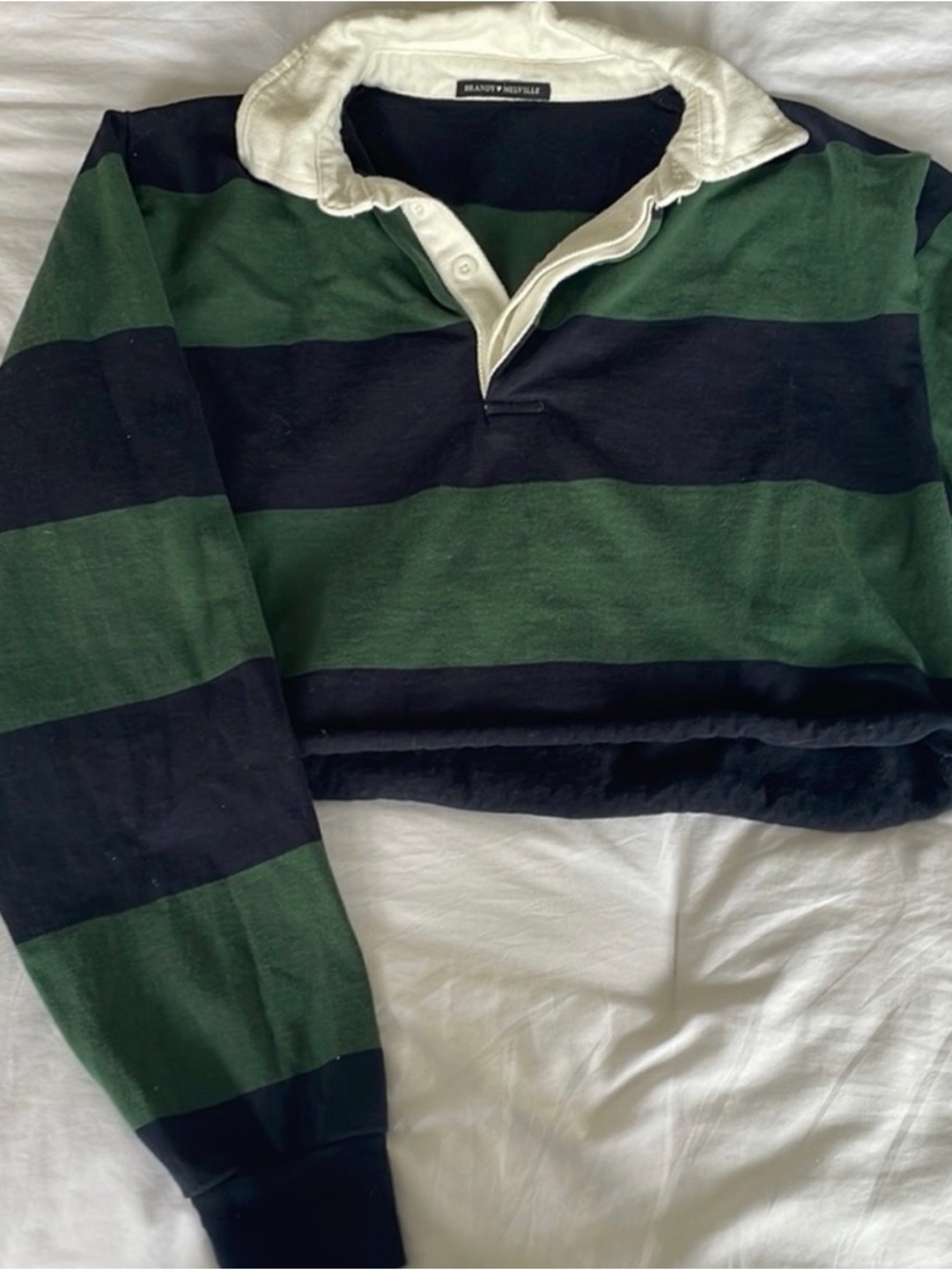 Brandy Melville Green, Black & White Striped Rugby Top